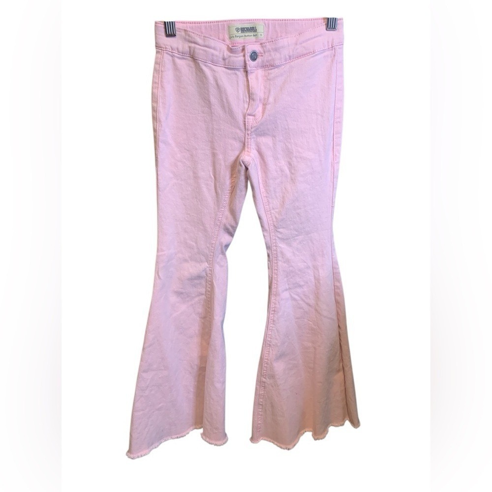 Rock & Roll Denim Girls Pink Bargain Button Bell Bottom Flare Jeans Size 10‎